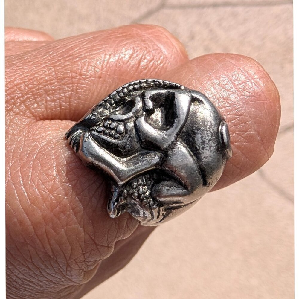 Vintage Silver Skull Ring Abstract Biker Style size 8 Gothic Chunky Adjustable